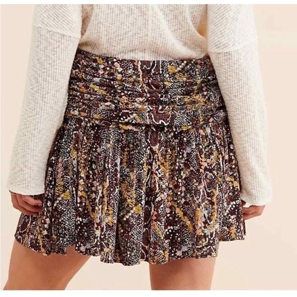 Free People Saturday Sunday Side Zip Mini Skirt In Brown Combo Size XS - Picture 4 of 7